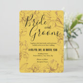 Floral Outline Design in Yellow Mustard BG Wedding Kaart (Staand voorkant)