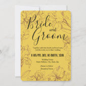 Floral Outline Design in Yellow Mustard BG Wedding Kaart (Voorkant)