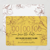 Floral Outline Design in Yellow Mustard BG Wedding Save The Date (Voorkant / Achterkant)