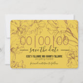 Floral Outline Design in Yellow Mustard BG Wedding Save The Date (Voorkant)