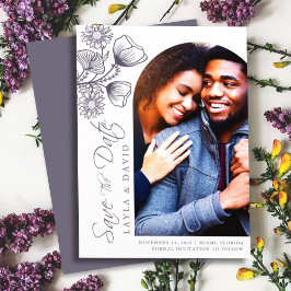 Floral Outline Lavender sparen de DatumFotokaart Save The Date