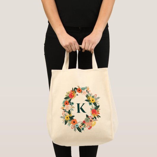  Floral Oval Wreatmonogram Tote Bag (Voorkant (product))
