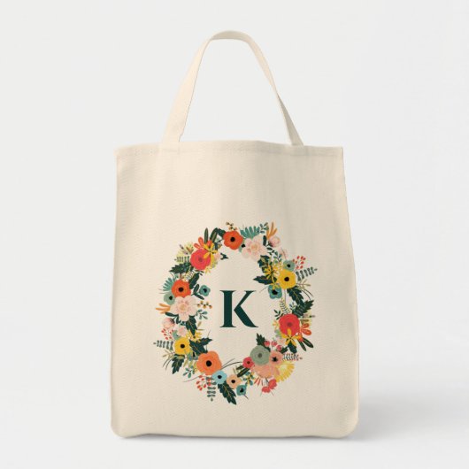  Floral Oval Wreatmonogram Tote Bag (Voorkant)