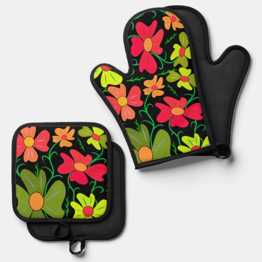 Floral Ovenwant & Pannenlap Set (Voorkant / Achterkant)