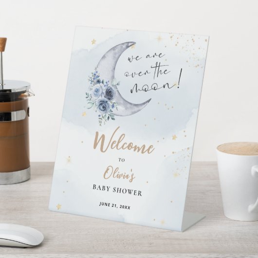 Floral Over The Moon Baby shower Welkom Reclamebord Met Voetstuk (Insitu)