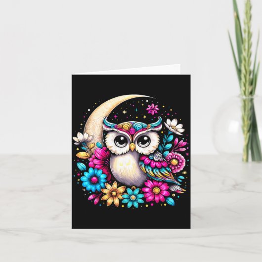 Floral Owl And Moon  Kaart (Voorkant)