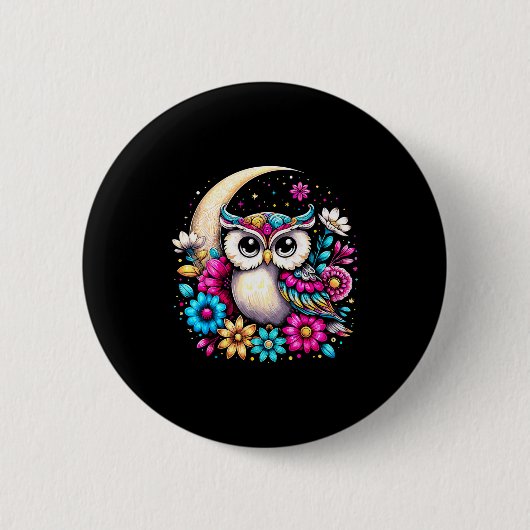 Floral Owl And Moon  Ronde Button 5,7 Cm (Voorkant)