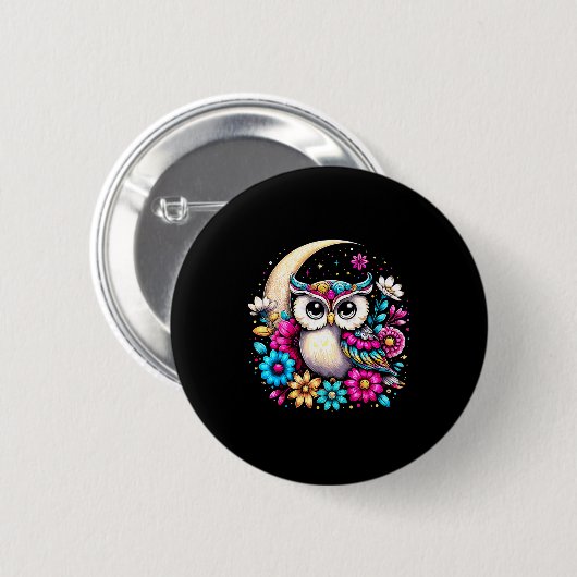 Floral Owl And Moon  Ronde Button 5,7 Cm (Voorkant /achterkant)