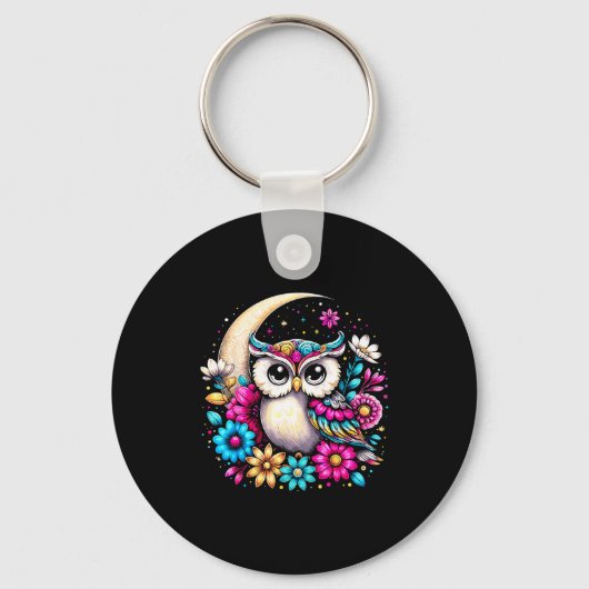Floral Owl And Moon Sleutelhanger (Voorkant)