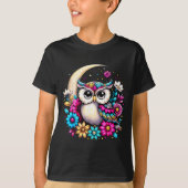Floral Owl And Moon  T-shirt (Voorkant)