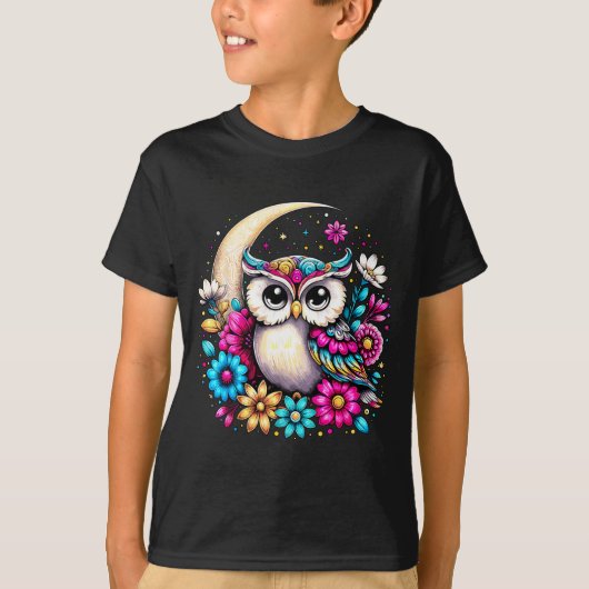 Floral Owl And Moon T-shirt (Voorkant)