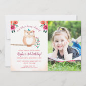 Floral Owl Foto Birthday Kaart (Voorkant)