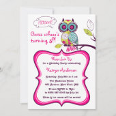  Floral Owl Hot Pink Kids Birthday Party Kaart (Voorkant)