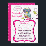 Floral Owl Hot Pink Kids Birthday Party Kaart<br><div class="desc">Een mooie illustratie van een uil in blauwe,  gele en rood-oranje en hete roze kleuren en florale patronen. Deze uitnodiging voor verjaardagsonderdelen is perfect voor een leuke en girale douche.</div>