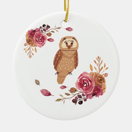 Floral Owl Keramisch Ornament (Voorkant)