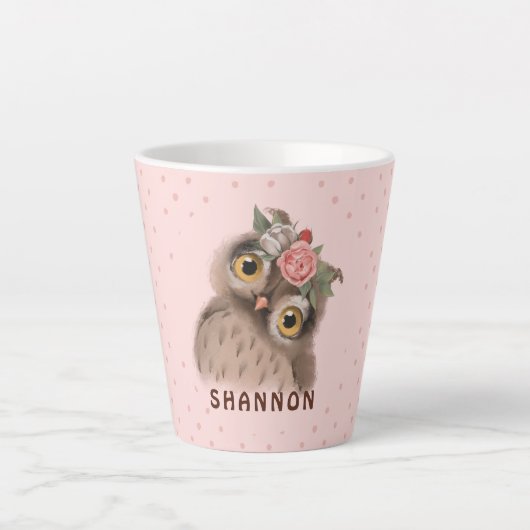 Floral Owl Latte Mok (Voorkant)