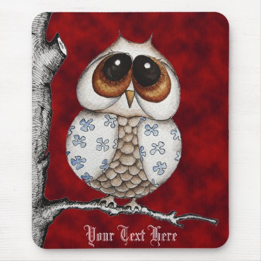 Floral Owl Red Mousepad Muismat (Voorkant)