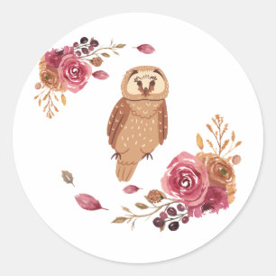 Floral Owl Ronde Sticker