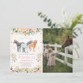 Floral Paard Verjaardag Foto Kaart (Staand voorkant)