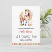 Floral Paard Waterverf Baby shower Kaart (Staand voorkant)