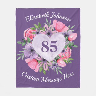 Floral Paars 85th Birthday Blanket for Women Fleece Deken