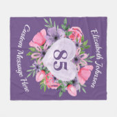 Floral Paars 85th Birthday Blanket for Women Fleece Deken (Voorkant (Horizontaal))