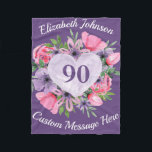 Floral Paars 90th Birthday Blanket for Women Fleece Deken<br><div class="desc">Op zoek naar een geweldig cadeau voor een 90-jarige vrouw?  Hou haar warm en gezellig met deze mooie,  gepersonaliseerde 90ste verjaardagsdeken!  Voeg haar naam toe boven het bloemhart,  en elke boodschap van je keuze eronder.  Perfect cadeau van 90 jaar voor elke vrouw!</div>