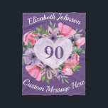 Floral Paars 90th Birthday Blanket for Women Fleece Deken<br><div class="desc">Op zoek naar een geweldig cadeau voor een 90-jarige vrouw?  Hou haar warm en gezellig met deze mooie,  gepersonaliseerde 90ste verjaardagsdeken!  Voeg haar naam toe boven het bloemhart,  en elke boodschap van je keuze eronder.  Perfect cadeau van 90 jaar voor elke vrouw!</div>