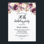 Floral Paars Bloom Waterverf 90th Birthday Party Kaart<br><div class="desc">Floral Birthday-uitnodigingen in de Little Bayleigh Store.</div>