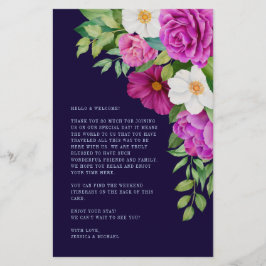 Floral Paars Blue Wedding Welcome Itinerary