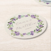 Floral Paars Botanical Wreatding Wedding Monogram Ronde Kartonnen Onderzetter (Gebogen)