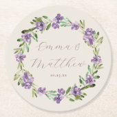Floral Paars Botanical Wreatding Wedding Monogram Ronde Kartonnen Onderzetter (Voorkant)