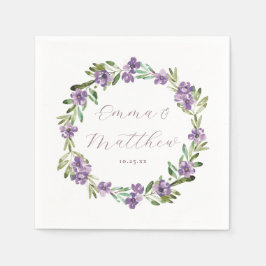 Floral Paars Botanical Wreatding Wedding Monogram Servet