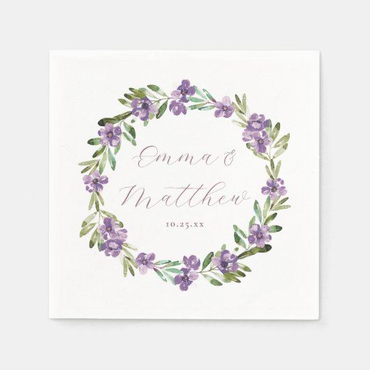 Floral Paars Botanical Wreatding Wedding Monogram Servet (Voorkant)