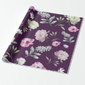 Floral Paars Cadeaupapier (Uitgerold)