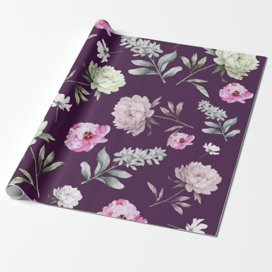 Floral Paars Cadeaupapier (Uitgerold)