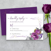 Floral Paars en Gold Confett Simple Wedding RSVP