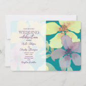 Floral Paars en Turquoise Wedding Kaart (Voorkant)