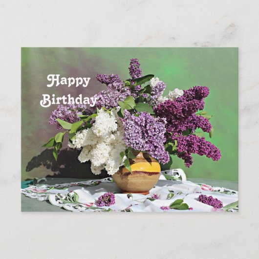 Floral Paars en White Lilacs Bouquet Birthday Briefkaart (Voorkant)