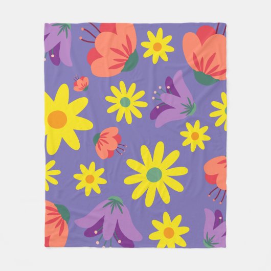 Floral Paars Fleece Deken (Voorkant)