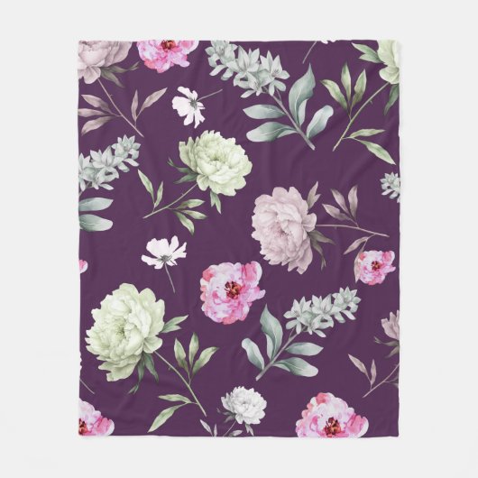 Floral Paars Fleece Deken (Voorkant)