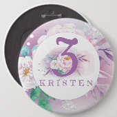 Floral paars gepersonaliseerd klassiek ronde button 6,0 cm (Voorkant /achterkant)