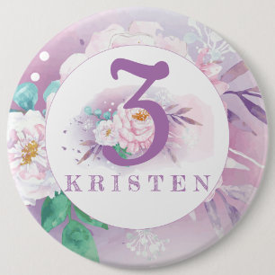 Floral paars gepersonaliseerd klassiek ronde button 6,0 cm