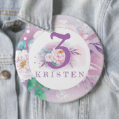 Floral paars gepersonaliseerd klassiek ronde button 6,0 cm (In situ)