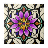 Floral Paars Glas in lood Tegeltje (Voorkant)