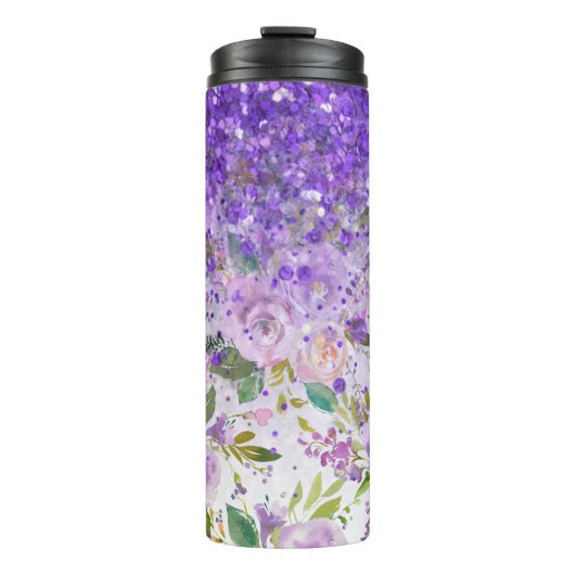 *~* Floral Paars Glitter Roos Pattern Girly Thermosbeker (Voorkant)