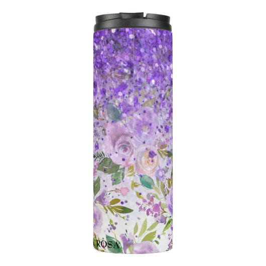 *~* Floral Paars Glitter Roos Pattern Girly Thermosbeker (Achterkant)