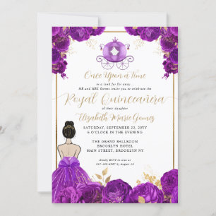 Floral Paars Gold Cinderella Royal Quinceanera Kaart