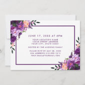 Floral Paars Gold Graduation Party Invite Kaart (Achterkant)