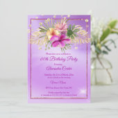 Floral Paars Gold Hibiscus Birthday Party Kaart (Staand voorkant)